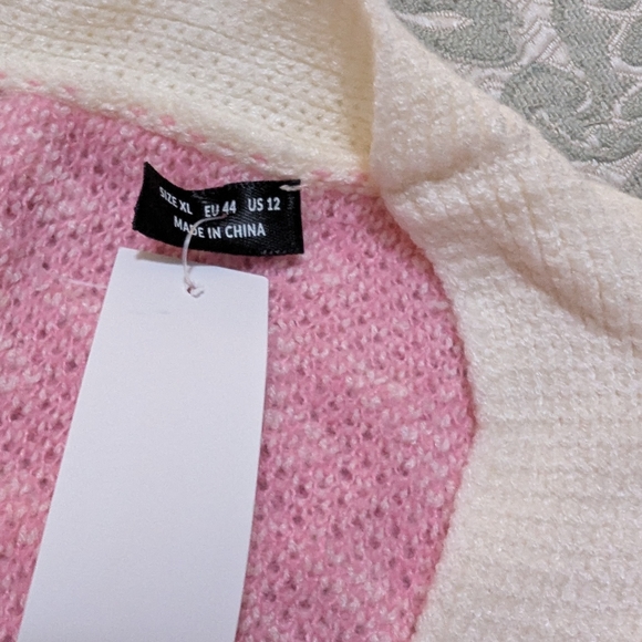 Pink Preppy Womens Houndstooth Pattern Lantern Sleeve Cardigan - Picture 11 of 12